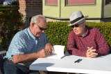 Local authors Bill Black and Stephen Emanuels at a book signing for their book, "A Lonesome Place to Live" recently at the Sarah Mooney Museum.